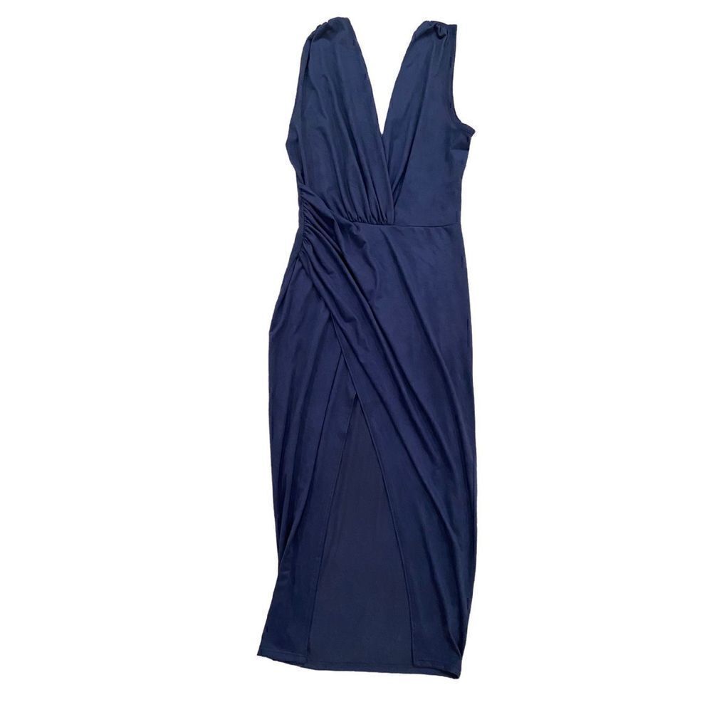 Navy blue midi dress with high front slit Women’s Medium